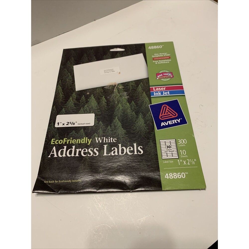 Avery EcoFriendly White Address Labels For Laser and Inkjet #48860 300 Total